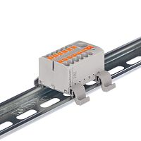 Блок распределительный с горизонт. адаптером на рейку шир. 35мм зажим push-in 1 ввод 6кв.мм 12 точек подключения 2.5кв.мм сер. DKC DTP1-112-104SPUG-H