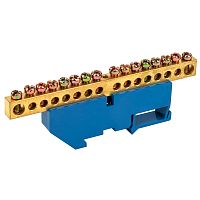 Шина N нулевая с синим изолятором на DIN-рейку 8x12 мм стойка бол. 16 групп REXANT | код 11-2351 | REXANT