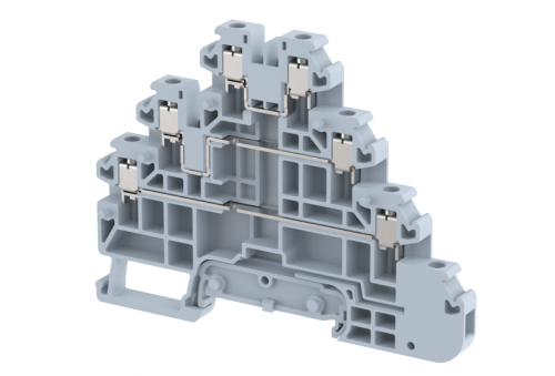 Клемма проходная винтовая 2,5 мм2, трехуровневая, на 6 подключений, хаки TQ2.5-3T+WOE-KHAKHI | код 1202540006 | Elmex