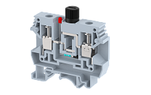 Клемма проходная винтовая 10 мм2 под предохранитель, на 2 подключения, со светодиодом 220V AC, желтая KUF10A2-Y | код 1105262704 | Elmex