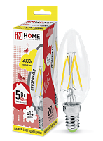 Лампа светодиодная LED-СВЕЧА-deco 5Вт 230В Е14 4000К 450Лм прозрачная IN HOME | код 4690612007571 | IN HOME