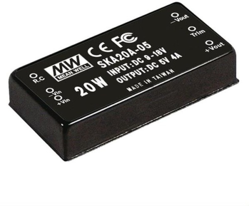 Источник питания DC-DC, 20Вт, Uвх=9…18B, Uвых=12В/0.166…1.666А, рег. вых=-20…+10%Uном, вход дист. управл., изоляция 1500В DC, в корпусе 50.8х25.4х11.2мм , -40С…+85С | код SKA20A-12 | MeanWell
