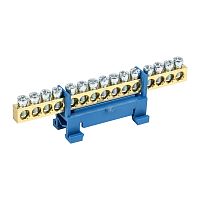 Шина N нулевая с синим изолятором тип Стойка на DIN-рейку 6x9 мм 15 групп REXANT | код 11-2356 | REXANT