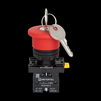 Кнопка грибовидная аварийной остановки с ключом, красная, 40 мм, возврат поворотом с фиксацией, 1NC, IP54, пластик MTB2-ES142 | код 139423 | MEYERTEC