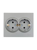 Розетка 2-м СП VESNA с заземл. со шторками ПБТ платина