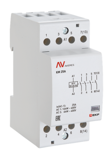 Контактор модульный КМ 25А 4NO 48VAC (2 мод.) AVERES EKF | код km-av-2-25-40-48V | EKF