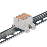 Блок распределительный с горизонт. адаптером на рейку шир. 35мм зажим push-in 12 точек подключения 2.5кв.мм сер. DKC DTP1-012-04SPUG-H