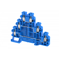 Клемма проходная винтовая 2,5 мм2, трехуровневая, на 6 подключения, синяя TQ2.5-3T-BLUE | код 1202030001 | Elmex